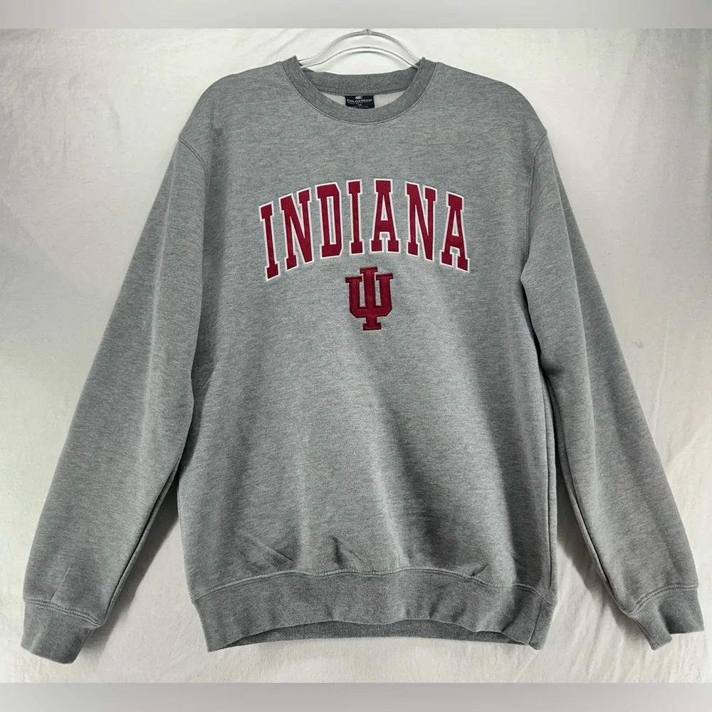Indiana Hoosiers IU Embroidered Crewneck Sweatshirt Gray Red‎ M Stitched